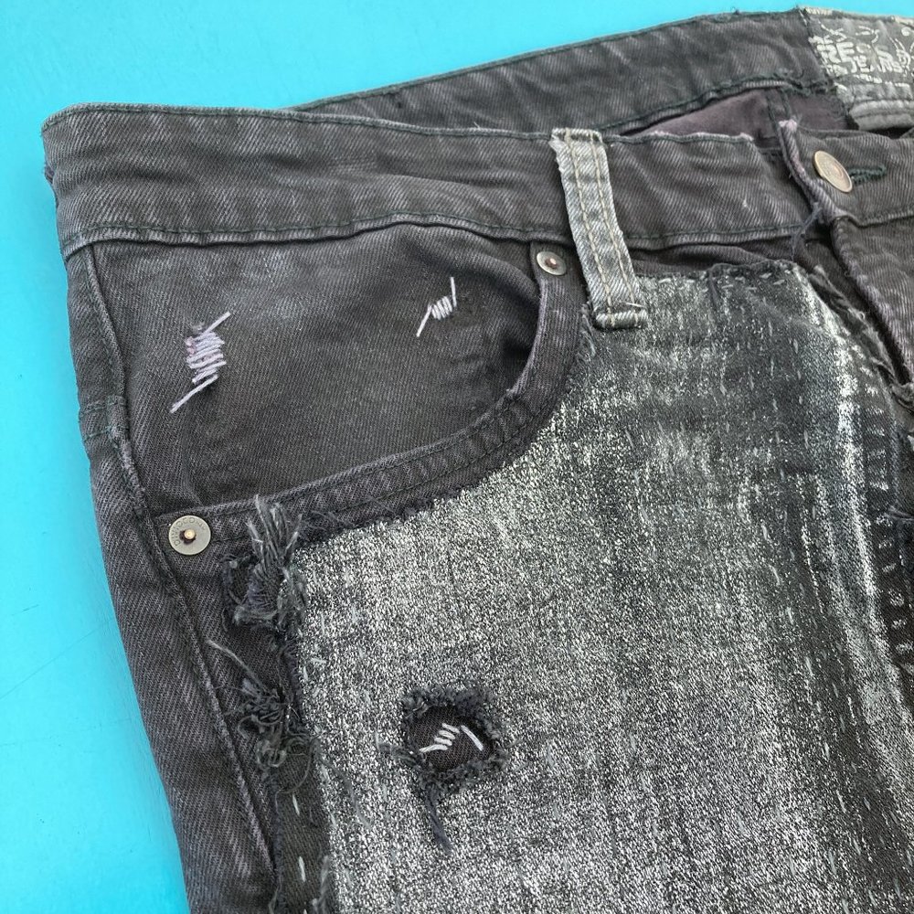 Black Rocker Jeans Acid Wash Metallic Silver Denim - Picture 8 of 16